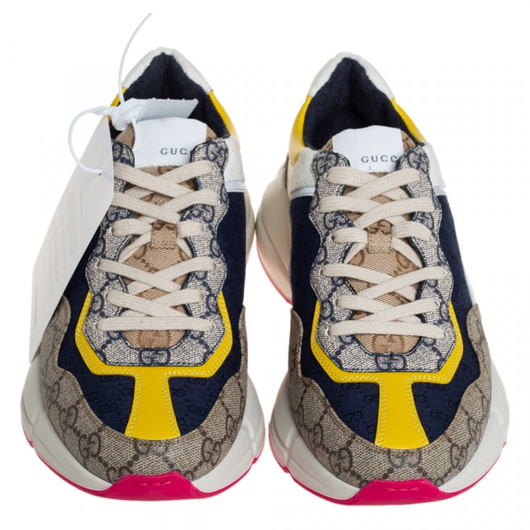 GUCCI MULTICOLOR GG CANVAS AND LETHER RHYTON SNEAKERS