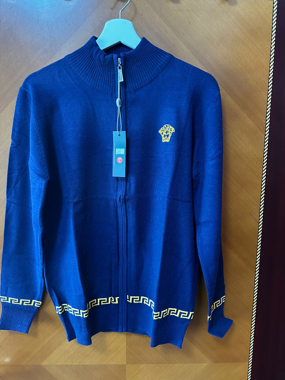 VERSACE BLUE ZIP-UP SWEATER