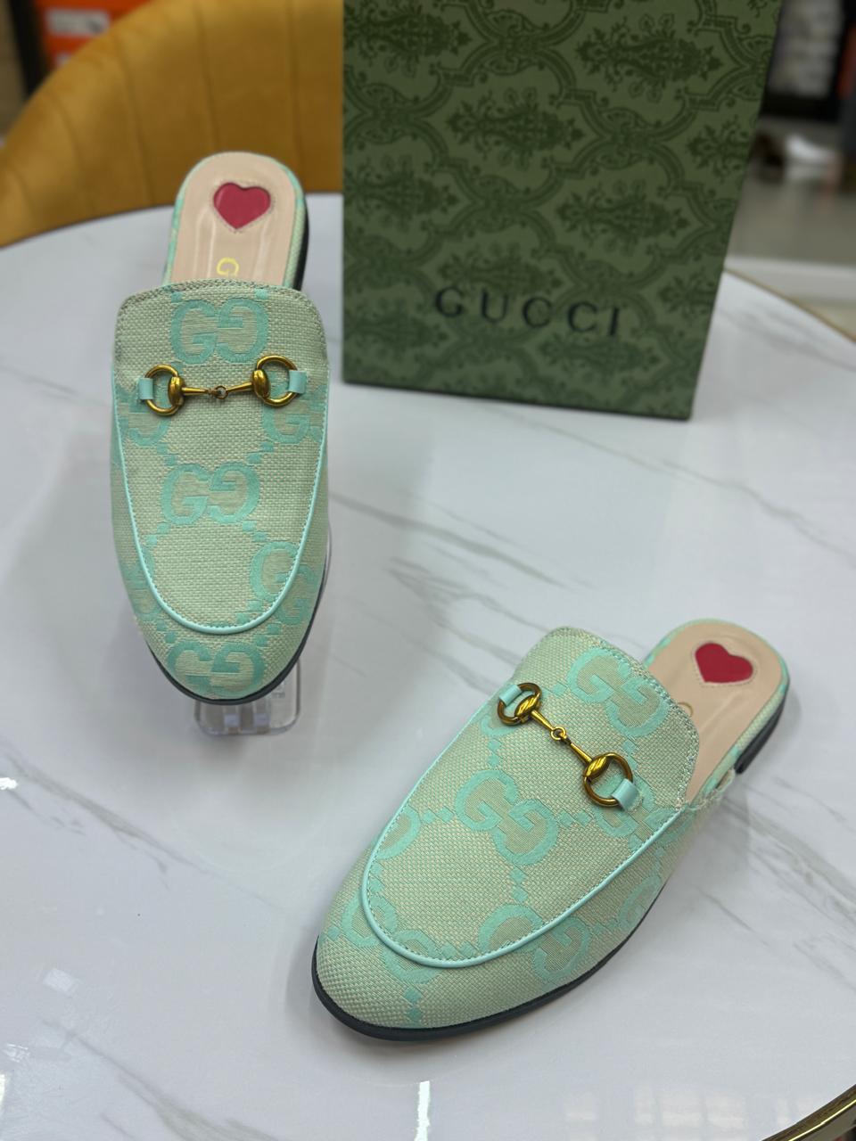 GUCCI PRINCETOWN HORSEBIT JUMBO GG CANVAS FLAT MULES