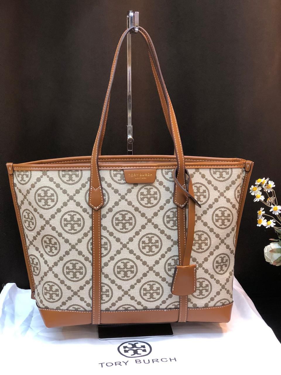 TORY BURCH PERRY T MONOGRAM TRIPLE COMPARTMENT TOTE