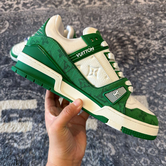 LOUIS VUITTON LV TRAINER DENIM ACCENTS WHITE GREEN