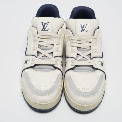 LOUIS VUITTON WHITE/BLUE LEATHER AND SUEDE LV TRAINER SNEAKERS